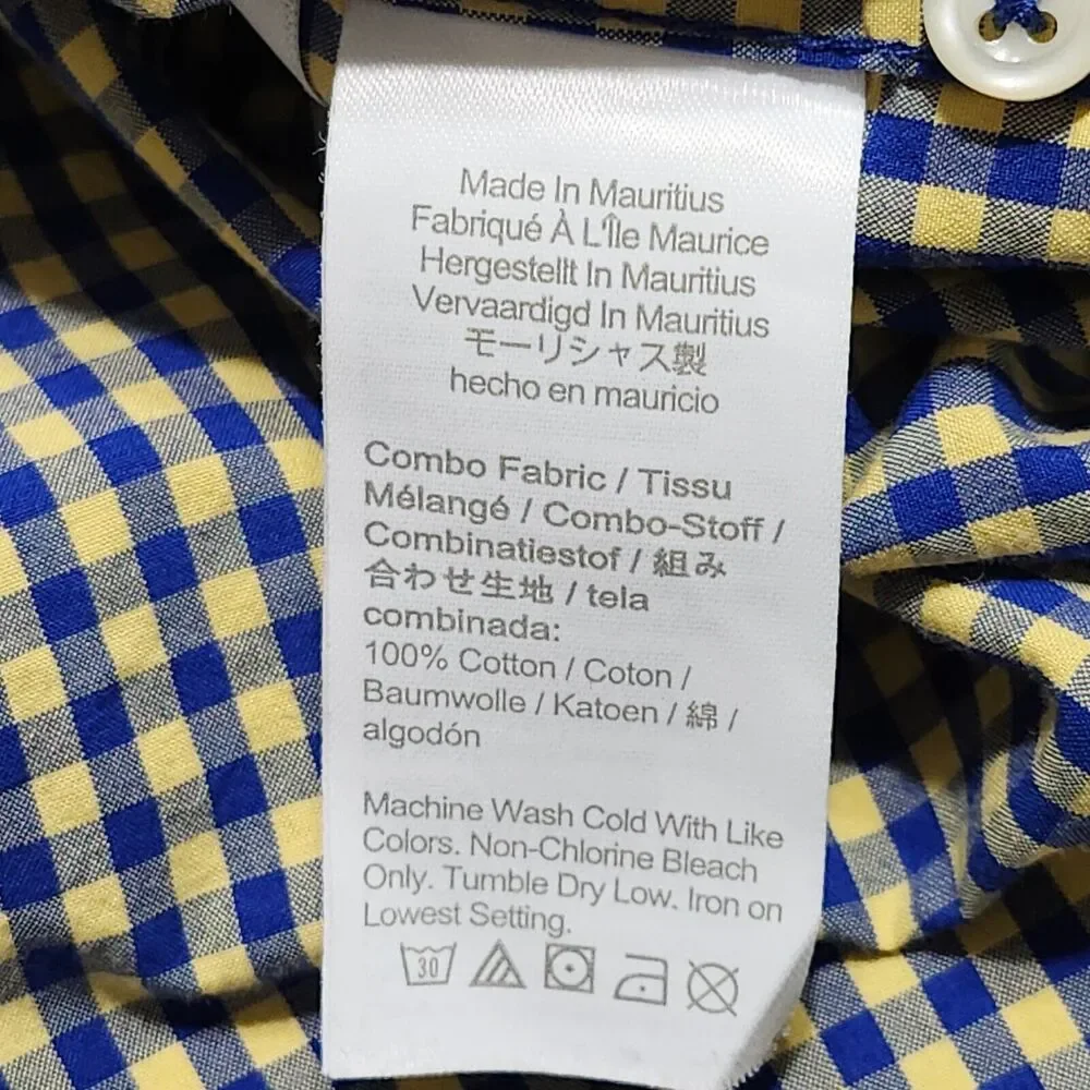 J Crew Button Down Shirt Mens Medium Secret Wash Cotton Yellow Blue Gingham J.‎